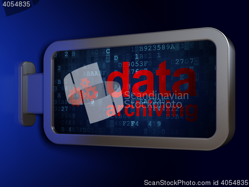 Image of Information concept: Data Archiving and Gears on billboard background