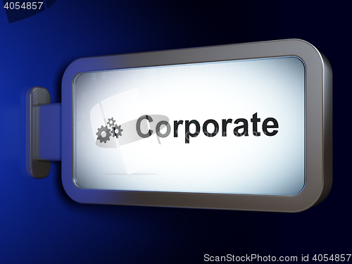 Image of Finance concept: Corporate and Gears on billboard background
