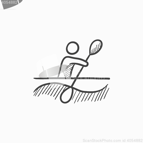 Image of Man kayaking sketch icon.