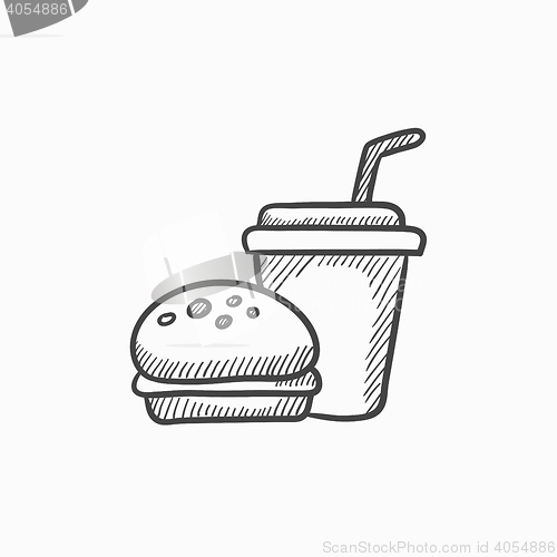 Image of Fast food meal sketch icon.