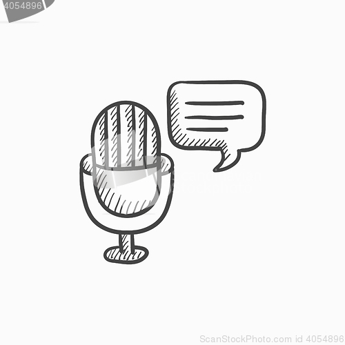 Image of Microphone with speech square sketch icon.