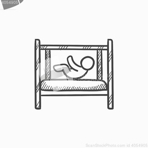 Image of Baby laying in crib sketch icon.