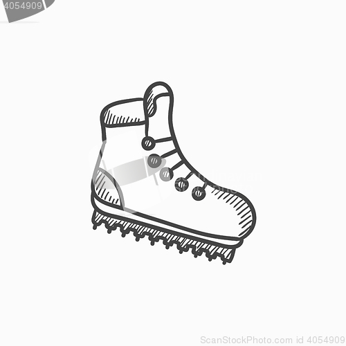 Image of Hiking boot with crampons sketch icon.