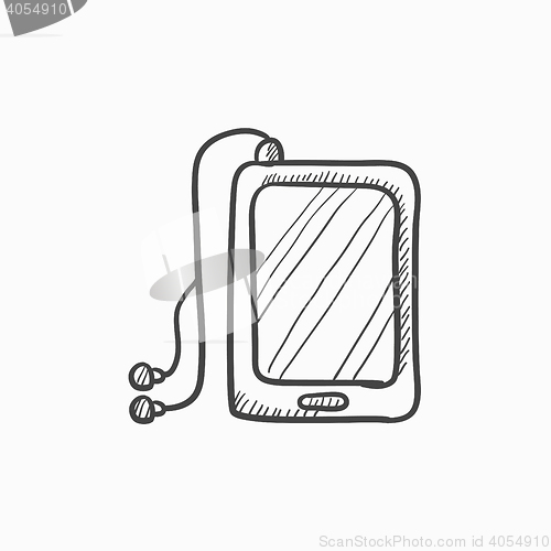 Image of Tablet with headphones sketch icon.