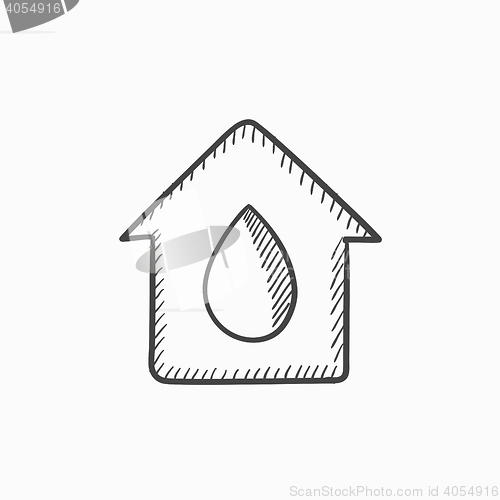 Image of House with water drop sketch icon.