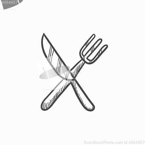 Image of Knife and fork sketch icon.