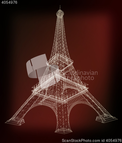 Image of 3d Eiffel Tower render. 3D illustration. Vintage style.