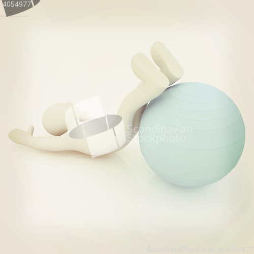 Image of 3d man exercising position on fitness ball. My biggest pilates s