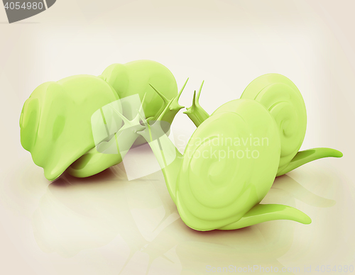 Image of 3d fantasy animals, snails on white background . 3D illustration