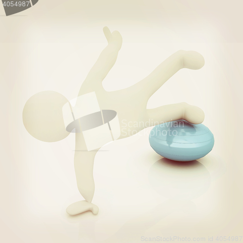 Image of 3d man exercising position on fitness ball. My biggest pilates s