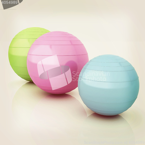 Image of Fitness balls. 3D illustration. Vintage style.