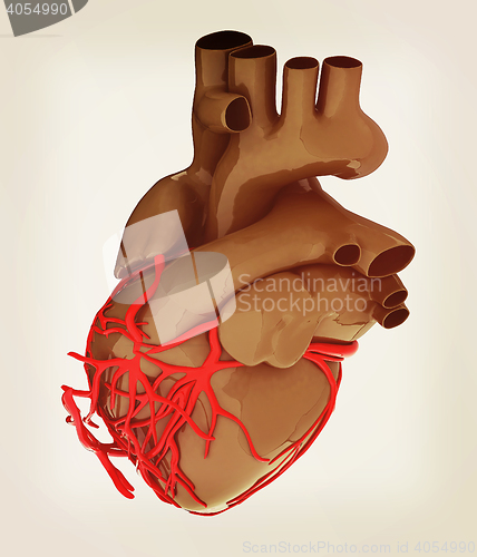 Image of Human heart. 3D illustration. Vintage style.