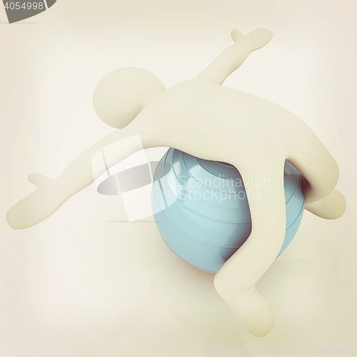 Image of 3d man exercising position on fitness ball. My biggest pilates s