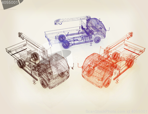 Image of 3d model truck. 3D illustration. Vintage style.