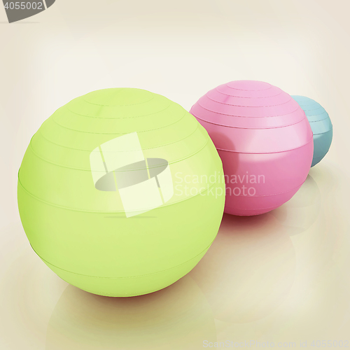 Image of Fitness balls. 3D illustration. Vintage style.