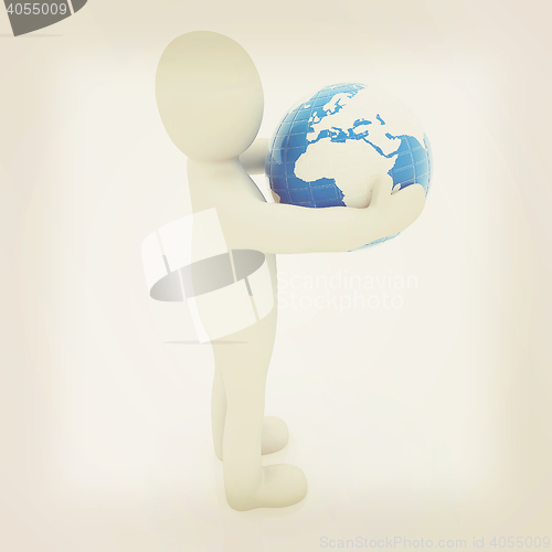 Image of 3d man and earth. 3D illustration. Vintage style.