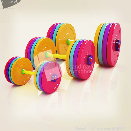 Image of Fitness dumbbells. 3D illustration. Vintage style.