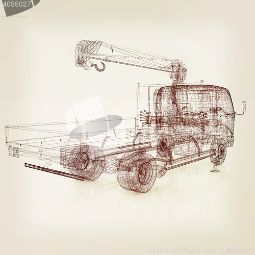Image of 3d model truck. 3D illustration. Vintage style.