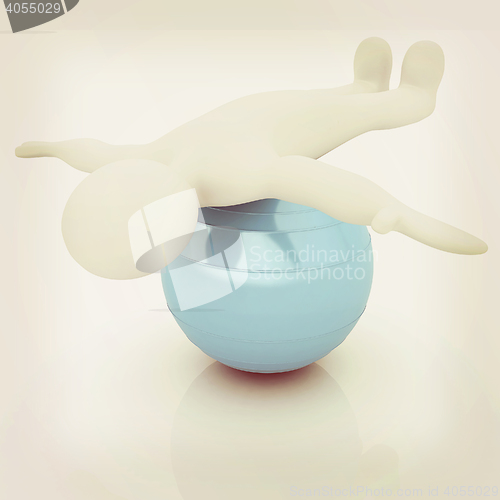 Image of 3d man exercising position on fitness ball. My biggest pilates s