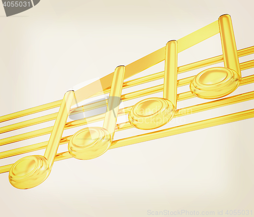 Image of 3D music note on staves. 3D illustration. Vintage style.