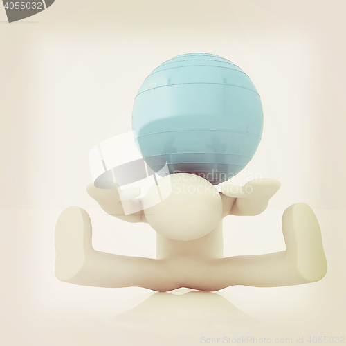 Image of 3d man exercising position on fitness ball. My biggest pilates s