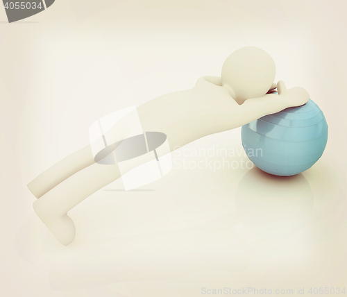 Image of 3d man exercising position on fitness ball. My biggest pilates s