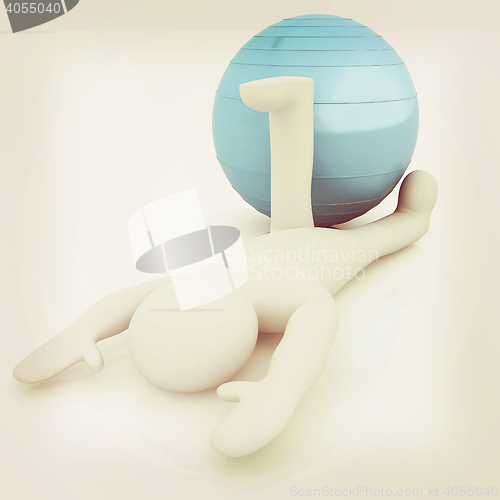 Image of 3d man exercising position on fitness ball. My biggest pilates s