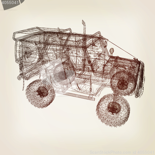 Image of 3d model cars . 3D illustration. Vintage style.