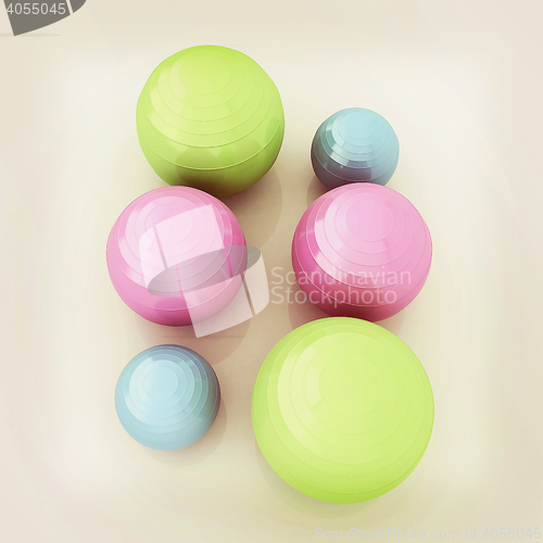 Image of Fitness balls. 3D illustration. Vintage style.