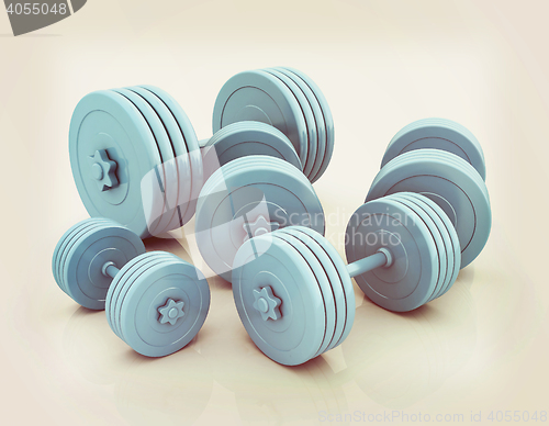 Image of Fitness dumbbells. 3D illustration. Vintage style.