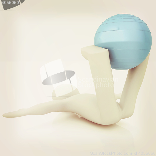 Image of 3d man exercising position on fitness ball. My biggest pilates s