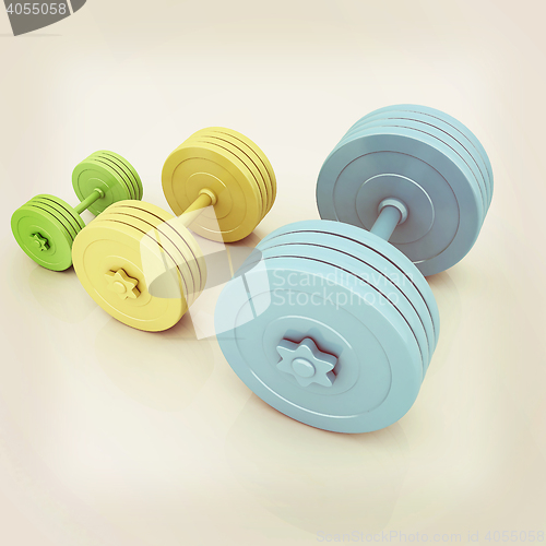 Image of Fitness dumbbells. 3D illustration. Vintage style.