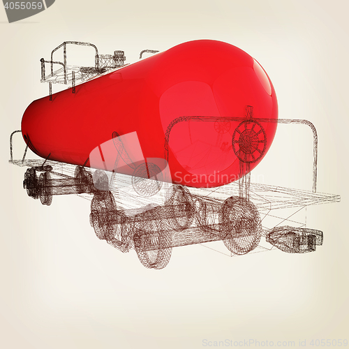 Image of 3D model cistern car. 3D illustration. Vintage style.