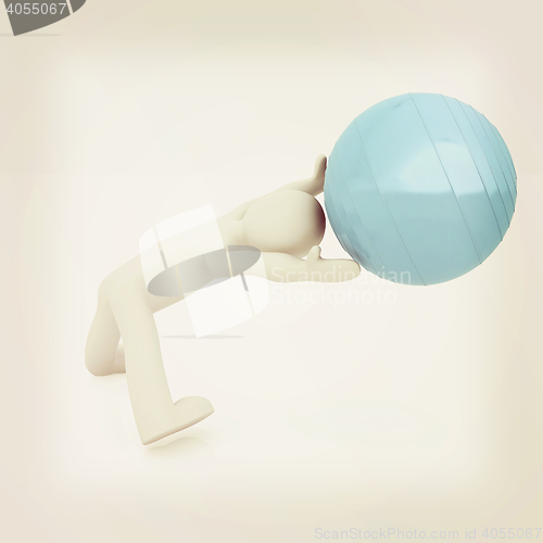 Image of 3d man exercising position on fitness ball. My biggest pilates s