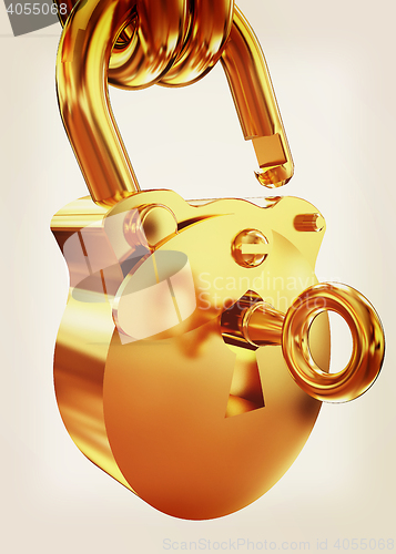 Image of Vintage old padlock unlocked. 3D illustration. Vintage style.