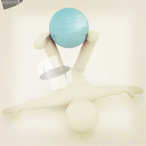 Image of 3d man exercising position on fitness ball. My biggest pilates s