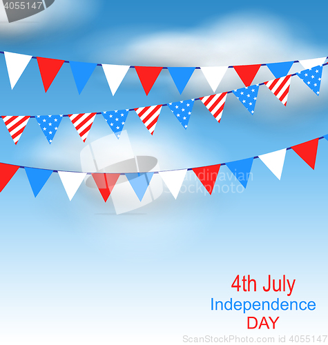 Image of Hanging Bunting Pennants in National American Colors for Independence Day