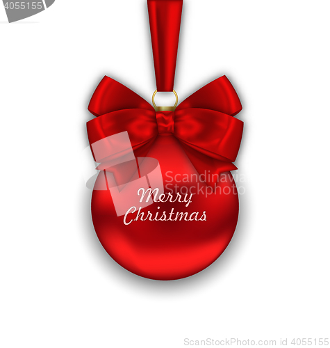 Image of Realistic Christmas Red Ball with Satin Bow Ribbon 