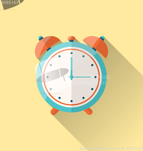 Image of Flat icon of retro alarm-clock with long shadow