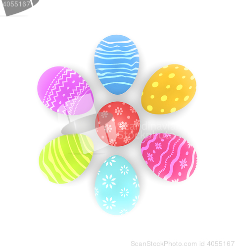 Image of Easter set painted ornamental eggs with shadows