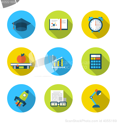 Image of Flat icons of elements and objects for high school and college e