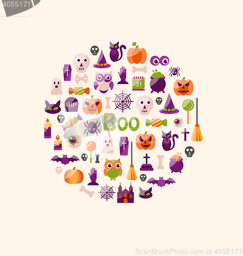 Image of Halloween Colorful Flat Icons. Party Background