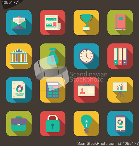 Image of Flat colorful icons of web business and financial objects, long 