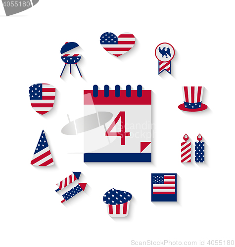 Image of Icons Set USA Flag Color Independence Day 4th of July