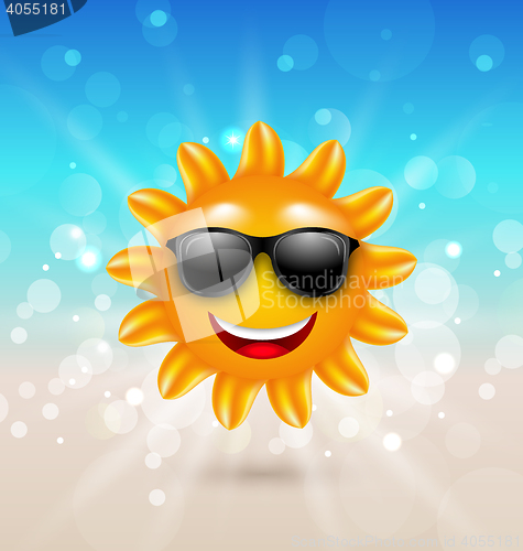 Image of Abstract Hello Summer Background with Cheerful Summer Sun in Sunglasses