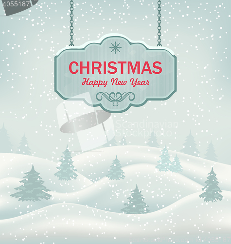 Image of Christmas Greeting Retro Banner with Winter Landscape