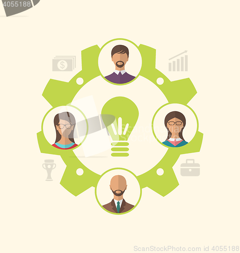 Image of Idea of teamwork and success, business people enclosed in cogwhe