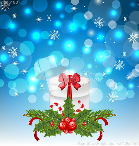 Image of Christmas gift box with holiday decoration 