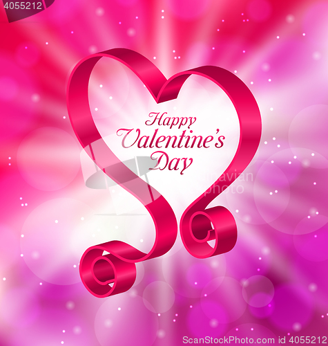 Image of Looping Pink Ribbon in Form Heart for Happy Valentines Day