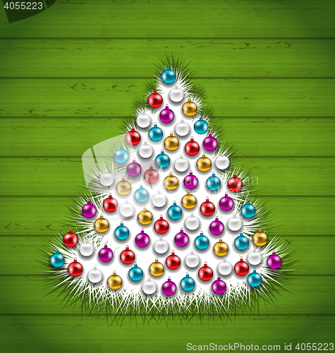 Image of Abstract Christmas Tree Decorated Colorful Balls